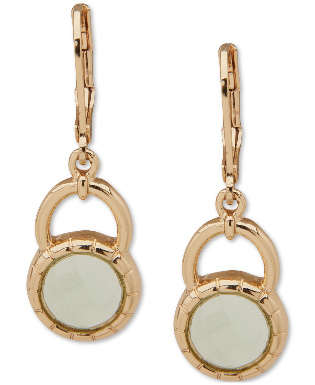 Gold-Tone Stone Textured Drop Earrings - Green