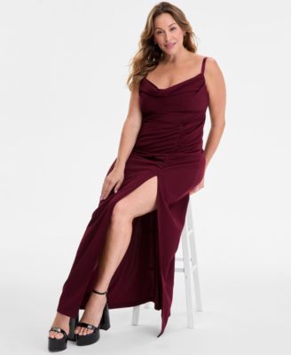 Trendy Plus Size Cowlneck Side-Ruched Maxi Dress, Created for Macy's