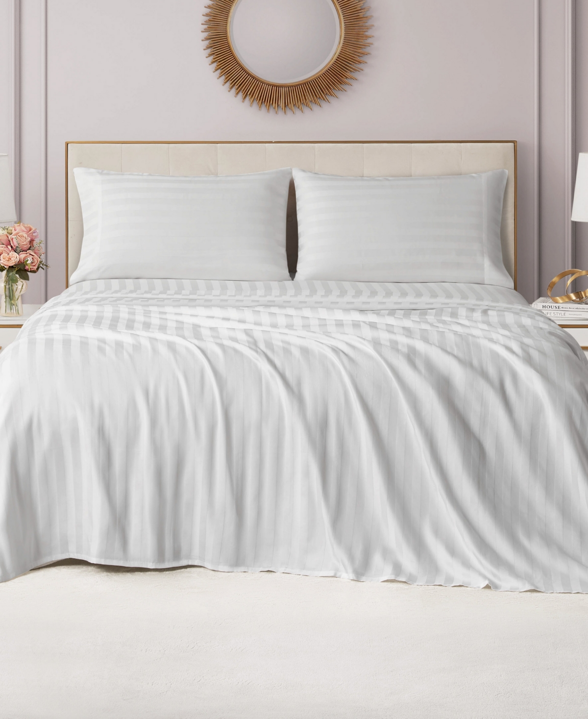 Juicy Couture Royal Dreams Damask Stripe 300-thread Count Sateen Cotton 4-pc. Sheet Set, Queen In Brilliant White