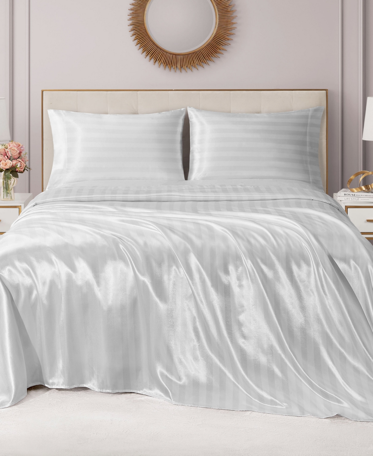 Juicy Couture Satin Damask 4-pc. Sheet Set, Queen In Brilliant White