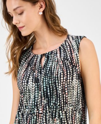 Women's Printed Keyhole Sleeveless Top, Regular & Petite