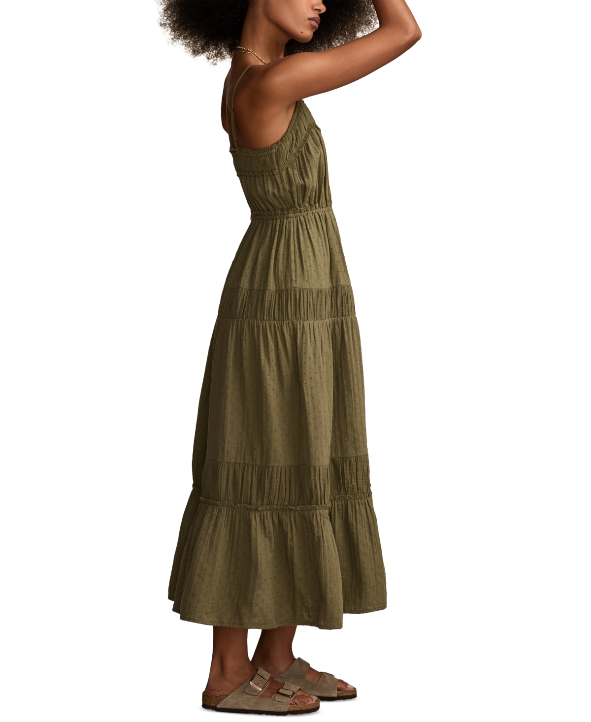 LUCKY BRAND WOMEN'S COTTON GAUZE TIERED MAXI DRESS 