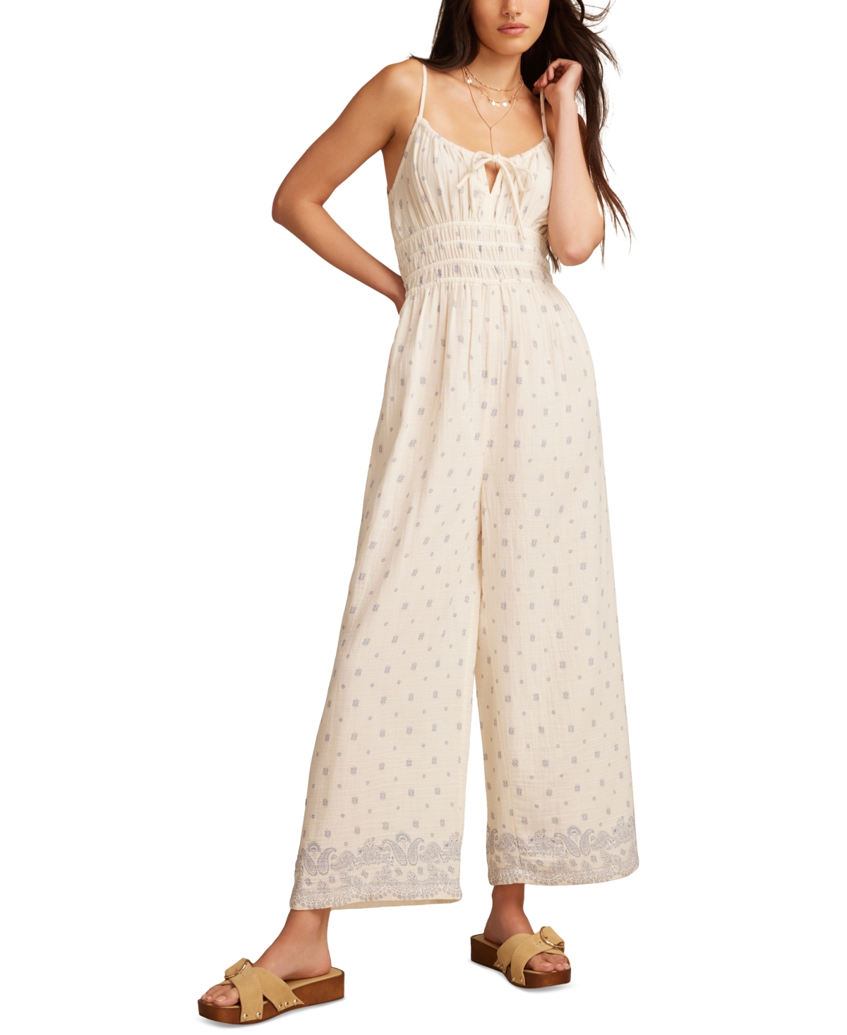 Women's Cotton Printed Gauzy Jumpsuit - Blue Bandana