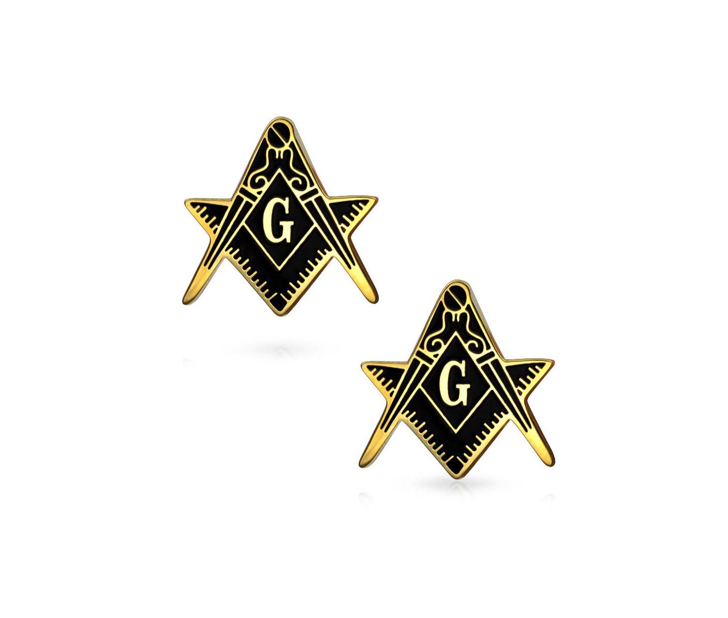 Мужские запонки Bling Jewelry Freemasons Compass Masonic Cufflinks Silver Gold Tone Stainless Steel Set-2, цвет: Золотой серебряный — фото 4