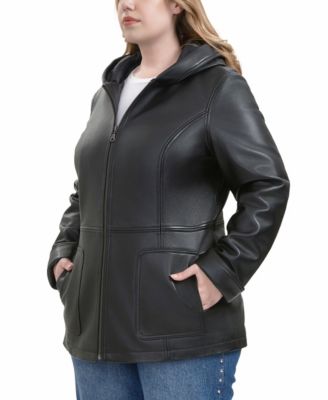 Plus Size Cara Hooded Leather Coat