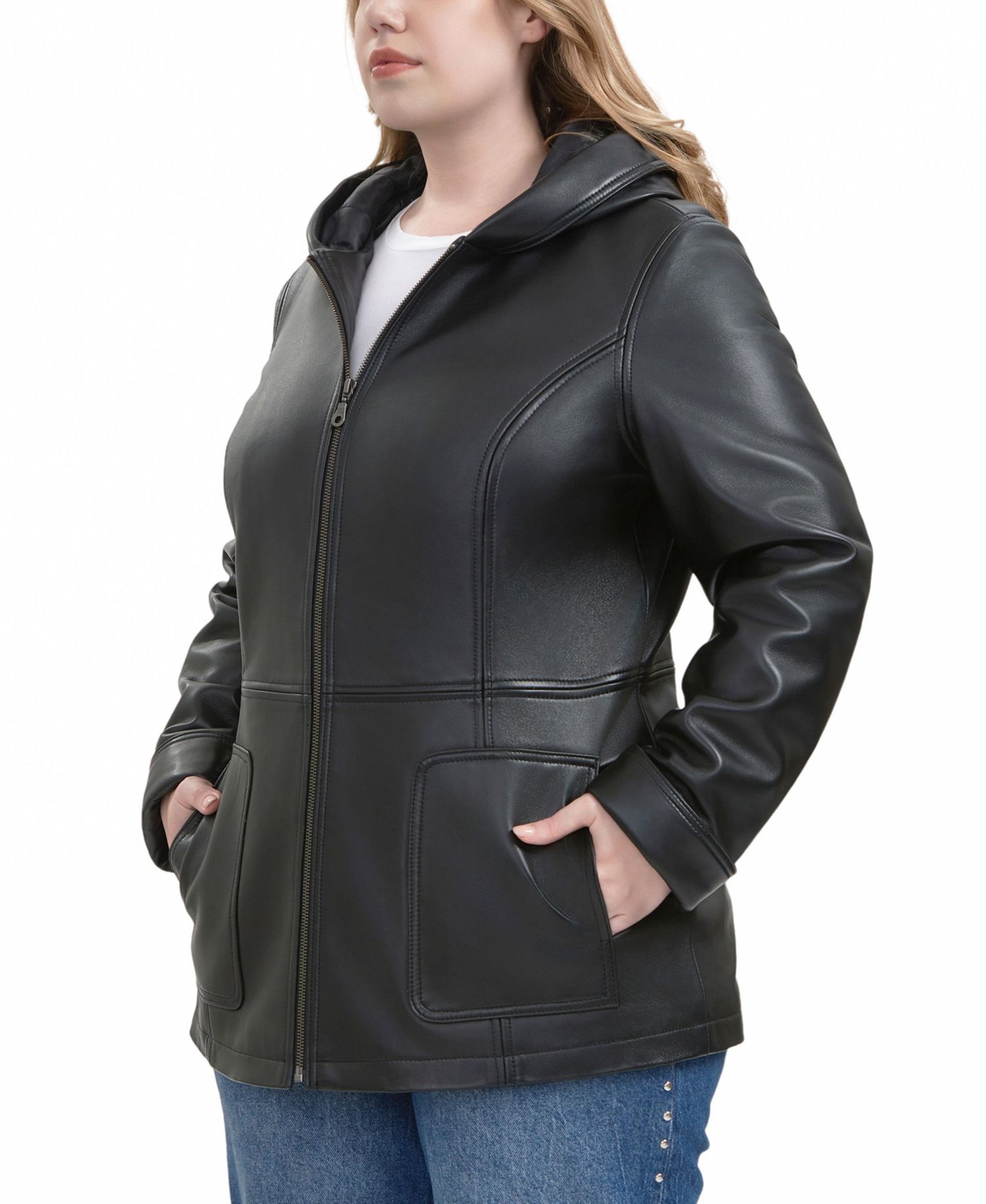 Plus Size Cara Hooded Leather Coat