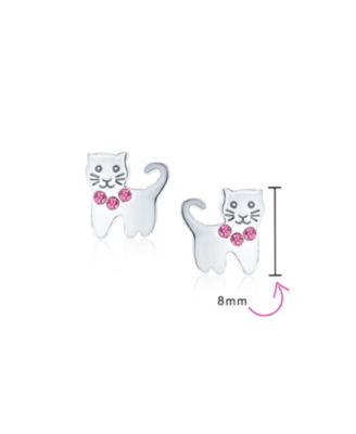 Set of 2 Mini Petite Blue & Pink Crystal Cat Stud Earrings in Sterling Silver