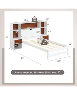 Bed Frame with Storage Headboard and Nightstands-Twin Size