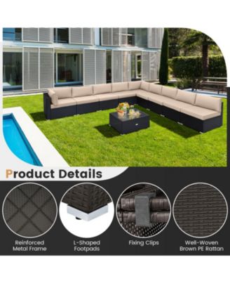 10PCS Rattan Furniture Set Outdoor Wicker Sofa Table Cushioned Seat Patio