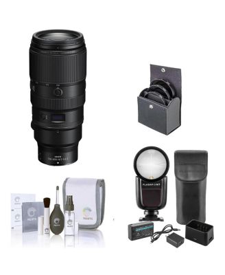 NIKKOR Z 100-400mm f/4.5-5.6 VR S Lens, Bundle with Flashpoint Zoom Li-on X R2 TTL On-Camera Round Flash Speedlight, 77mm Filter Kit, Cleaning