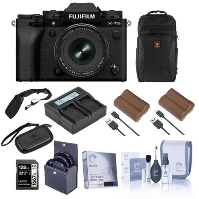 X-T5 Mirrorless Camera, Black with XF 16-50mm f/2.8-4.8 R LM WR Lens, Bundle with 128GB Memory Card, Backpack, 2x Battery, Smart Charger, 2x