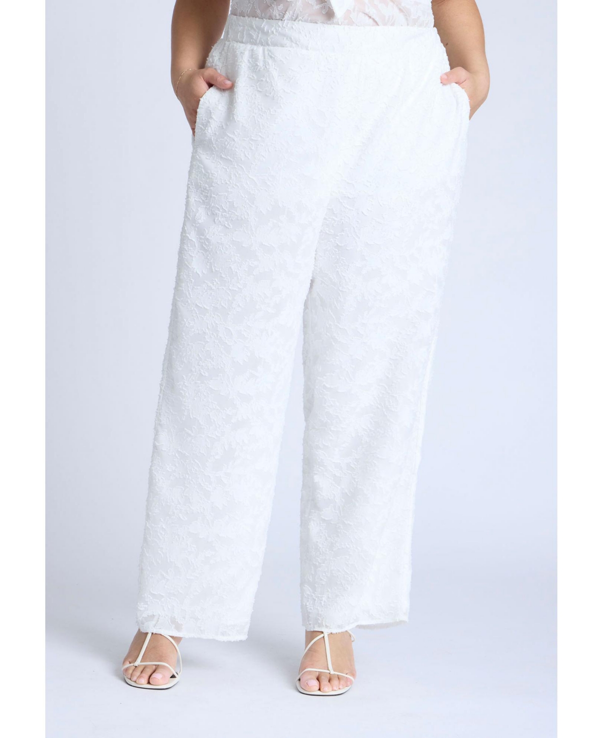 Plus Size Textured Jacquard Pants - Jet stream