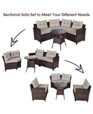 4PCS Outdoor Patio Rattan Furniture Set Cushioned Sofa Table