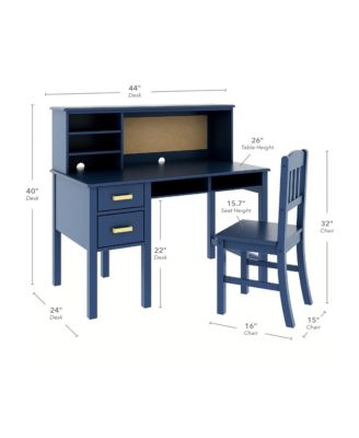 Taiga Kids Desk and Chair Set with Hutch - Navy: Kids Wooden Computer Desk with Storage Drawers and Shelves | Kids Study Table for Bedroom