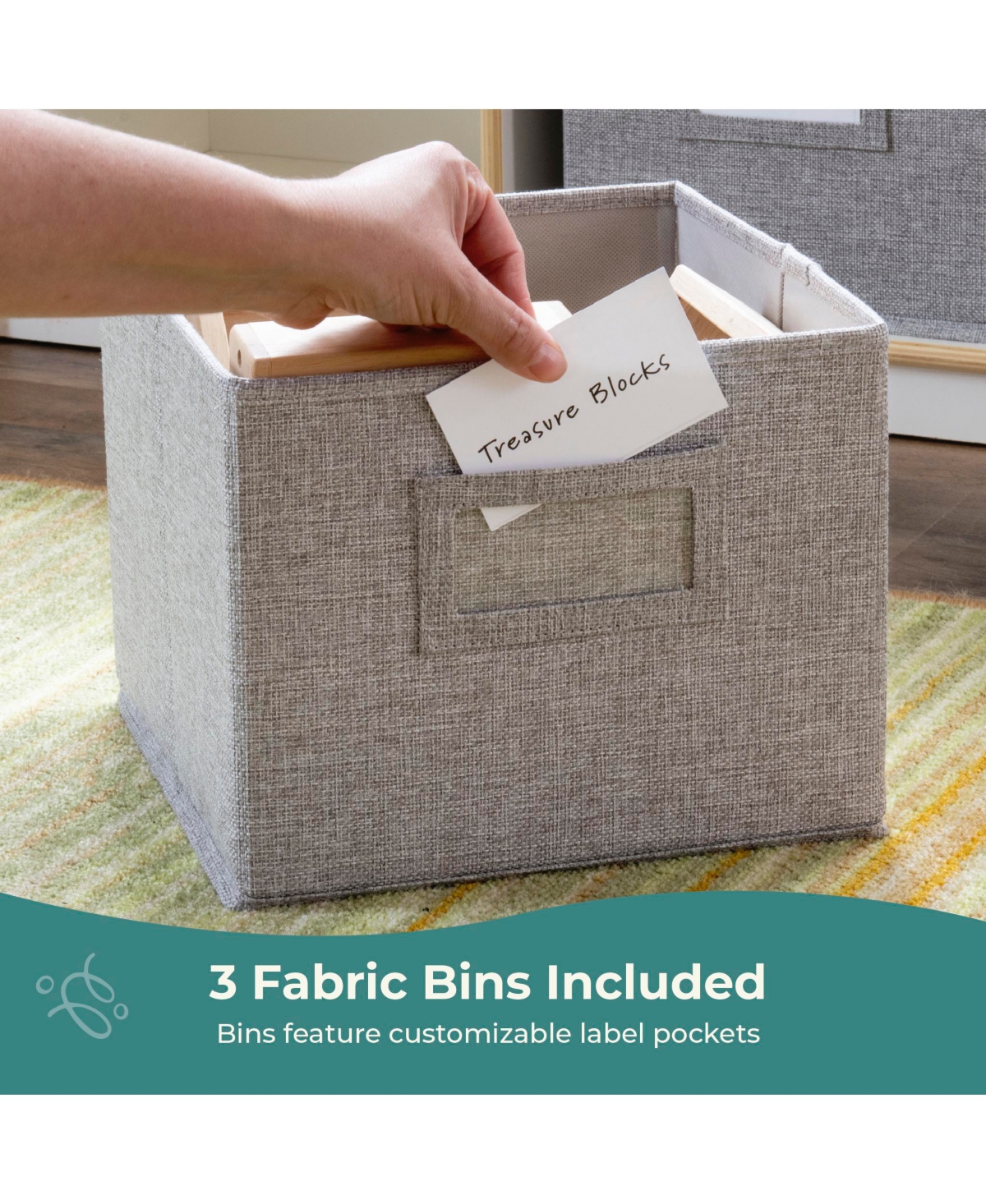 Guidecraft EdQ 3-Shelf 8-Compartment Storage 36" - Natural: Kids' Wooden Cubby Cube Bookshelf with Bins for Toys and School Supplies