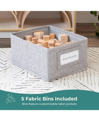 EdQ Shelves and 5 Bin Storage Unit 30" - Natural: Children's Wooden Toy Storage Organizer for Kids' Bedrooms and Playrooms