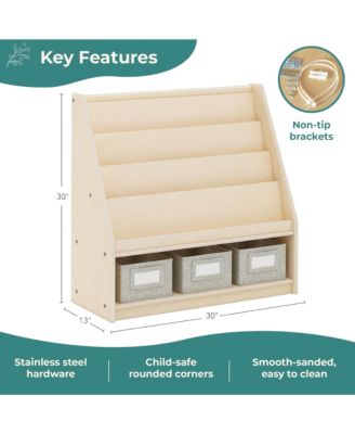 EdQ Book and Bin Display - White: Children's Wooden Bookcase with Shelves and Storage Bins for Kids' Books and Toys
