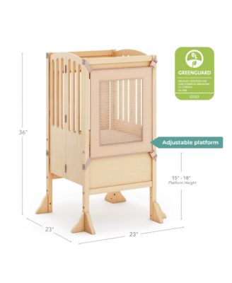 Contemporary Kitchen Helper Step Stool - Walnut: Kids' Adjustable, Foldable Wooden Learning Toddler Tower with Non-Slip Mat