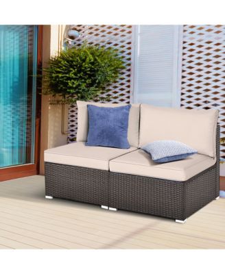 2PCS Patio Sectional Armless Sofas Outdoor Rattan Furniture Set w/ Cushions