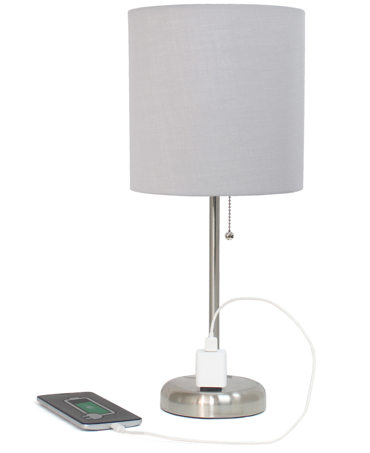 Creekwood Home 19.5" Metal Oslo Contemporary Bedside Duo Table Lamp Set In Brushed Steel,gray Shade