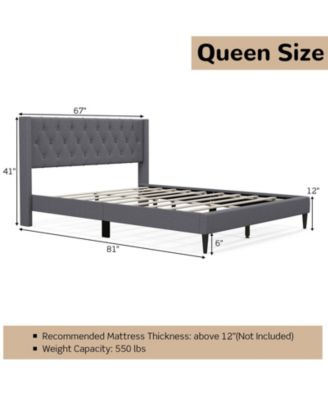 Queen Size Upholstered Platform Bed with Button Tufted Wingback Headboard-Gray