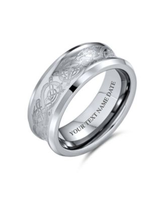 Celtic Knot Dragon Inlay Couples Concave Titanium Promise Band Ring Black Silver Gold Tone Comfort Fit 8MM