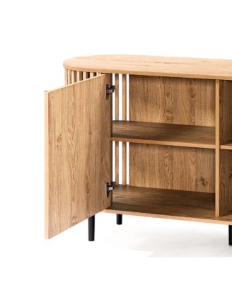 Light Oak Finish Engineered Wood 2-Door 58-Inch Wide Buffet Cabinet