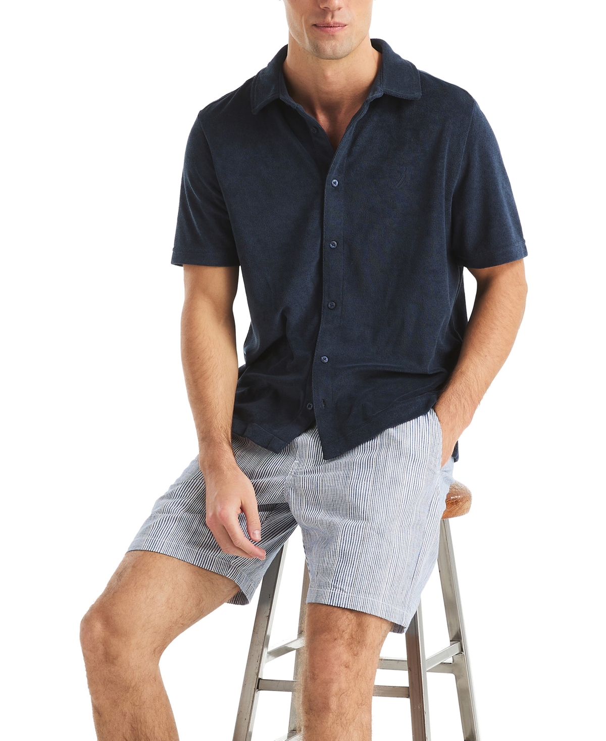 Nautica 7" Striped Textured Pull-on Short In Blue