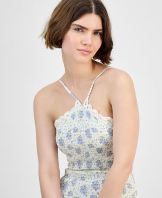 Women's Printed Cotton Halter Smocked Bubble-Hem Dress, Exclusively at Macy's