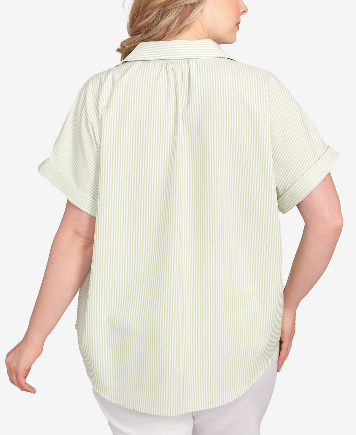 Hearts Of Palm Plus Size Stripe Pull Over Top In Bright Green Multi