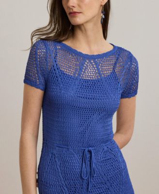 Lauren Ralph Lauren Women's Pointelle Short-Sleeve Sweater Dress - Macy's