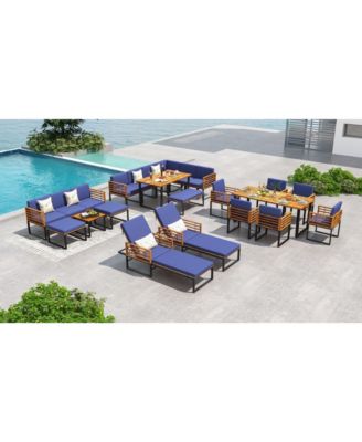 2PCS Patio Cushioned Chaise Lounge Chair Adjustable Reclining Lounger