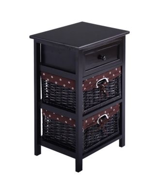 3 Tiers Wooden Storage Nightstand with 2 Baskets and 1 Drawer
