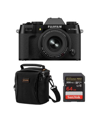 X-T50 Mirrorless Camera, with XF 16-50mm f/2.8-4.8 R LM WR Lens, Bundle with 64GB SDXC Memory Card, Alpine 120 Shoulder Bag