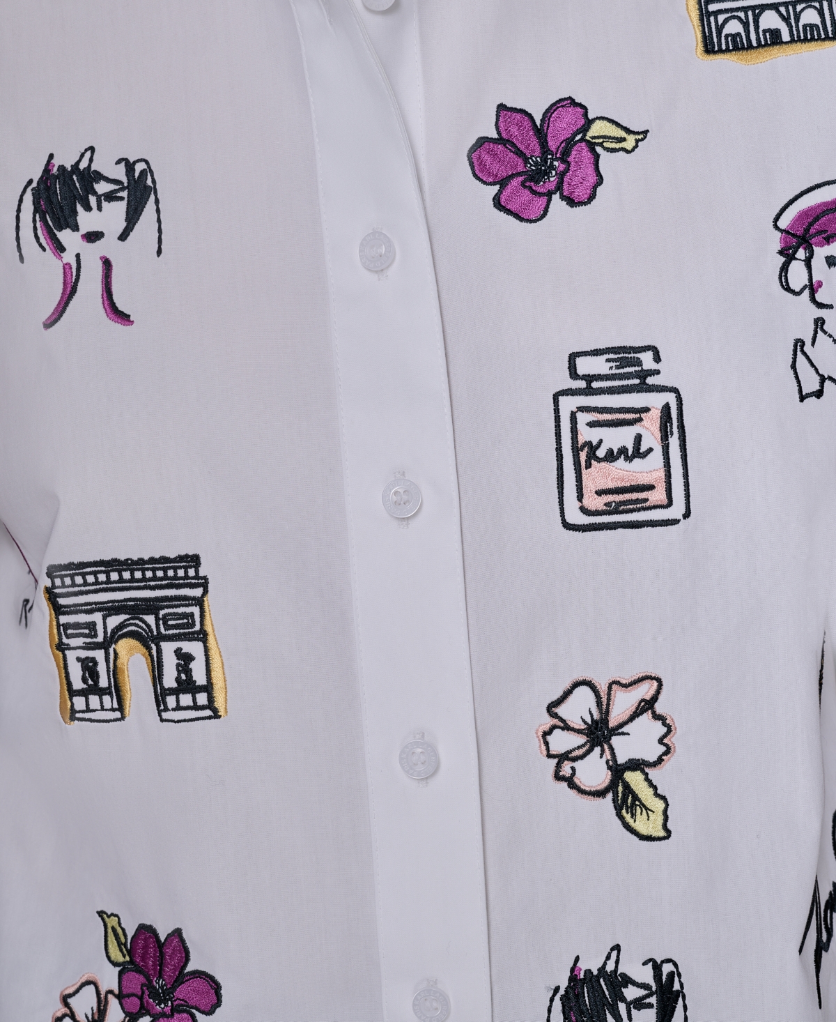 Karl Lagerfeld Petite Cotton Embroidered Short-sleeve Shirt In White