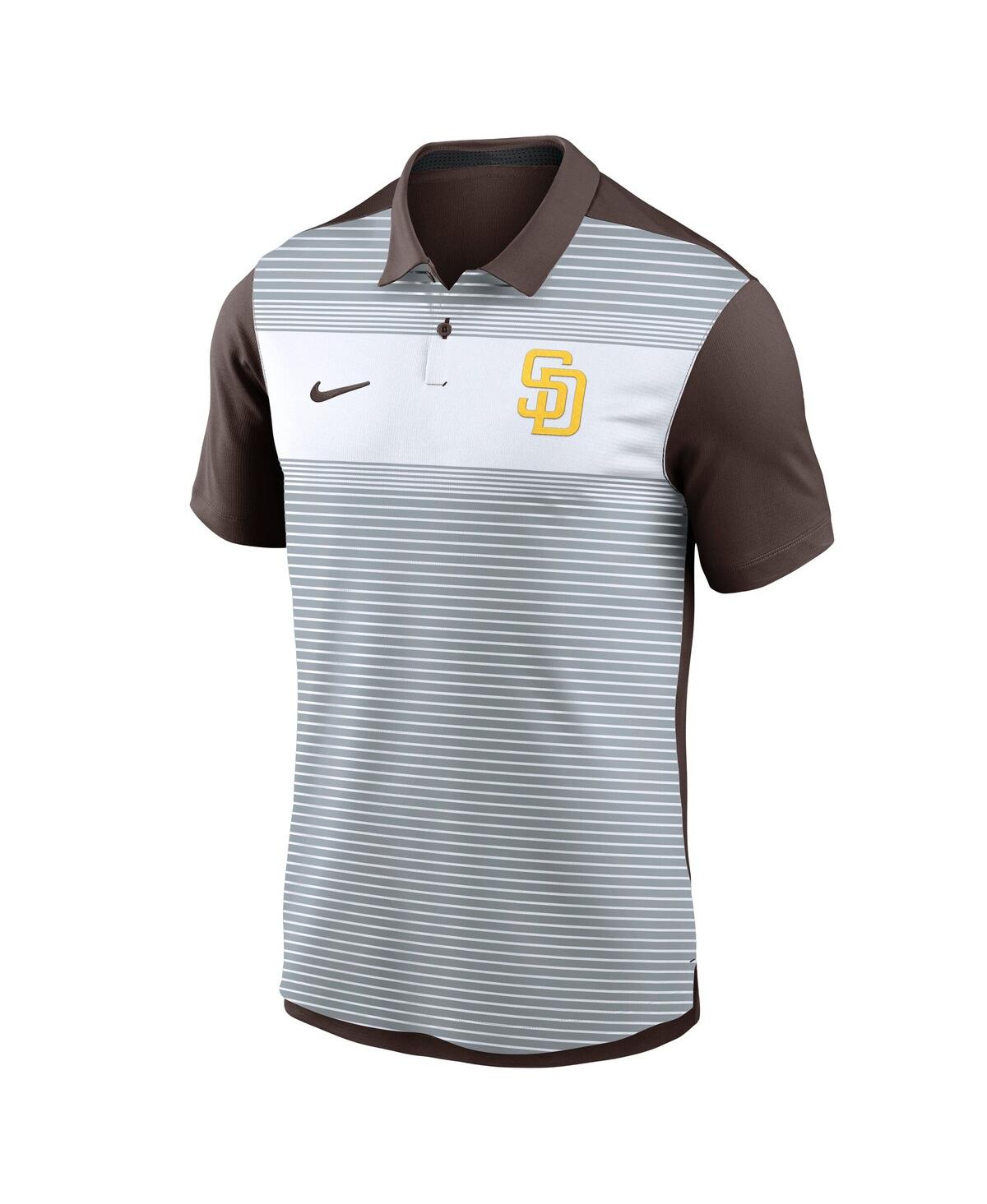 Nike Men's White/brown San Diego Padres Vapor Striped Performance Polo Shirt In White,brown