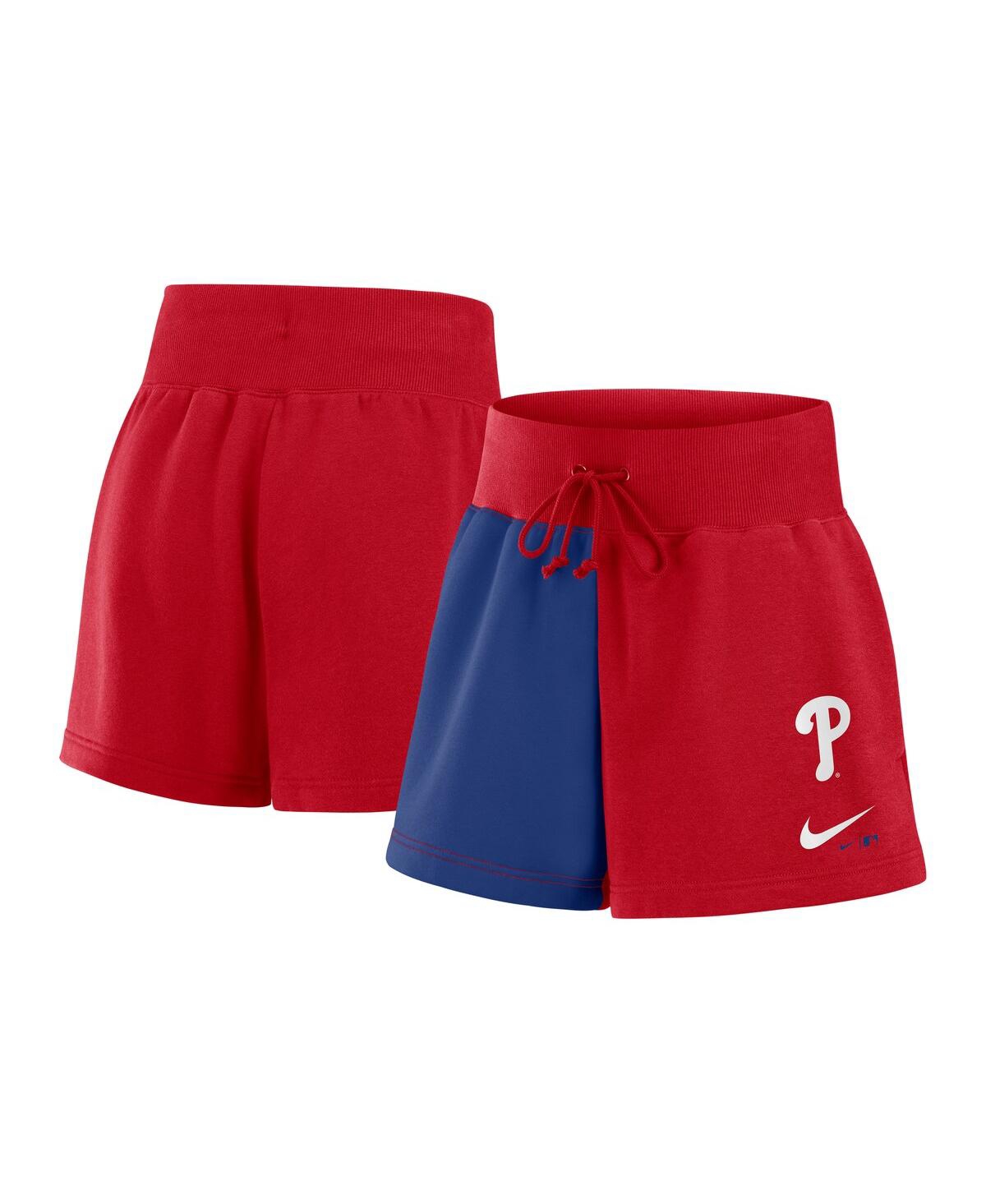 Nike Women's Red/royal Philadelphia Phillies Color Block Phoenix Fleece Lounge Shorts In Red,royal