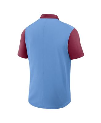 Men's Light Blue/Burgundy Philadelphia Phillies Cooperstown Collection Color-Block Victory Performance Polo Shirt