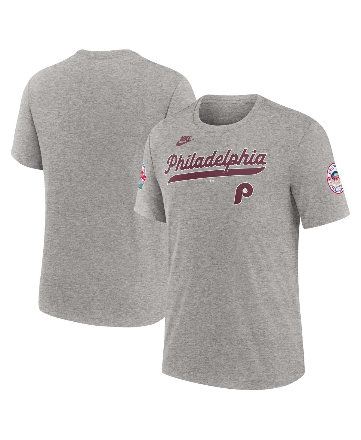 Nike Heather Gray Philadelphia Phillies Cooperstown Collection Eras Tri-blend T-shirt In Heather Gray