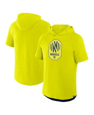 Fanatics - Men's Yellow Nashville SC Hat Trick Stadium Slub Raglan Short Sleeve Pullover Hoodie