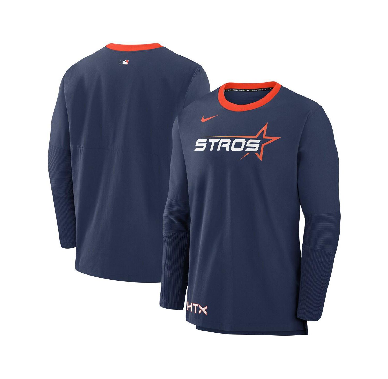 Men's Navy Houston Astros 2025 City Connect Authentic Collection Lightweight Player Tri-Blend Performance Long Sleeve T-Shirt