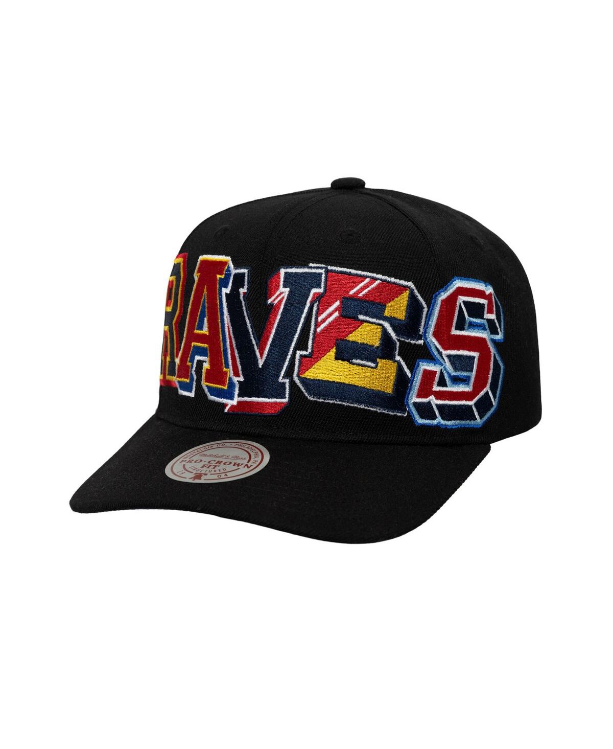 Mitchell & Ness Men's Black Atlanta Braves Hyper Type Pro Crown Snapback Hat In Black
