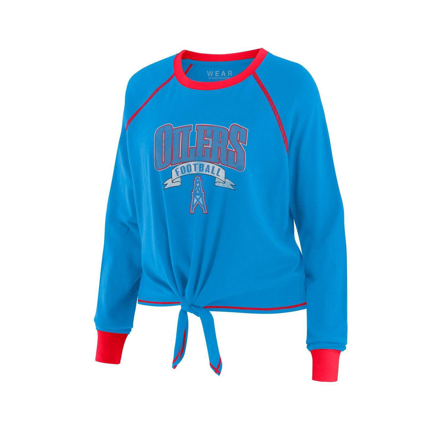 Women's Light Blue/Red Houston Oilers Tie-Front Long Sleeve Top