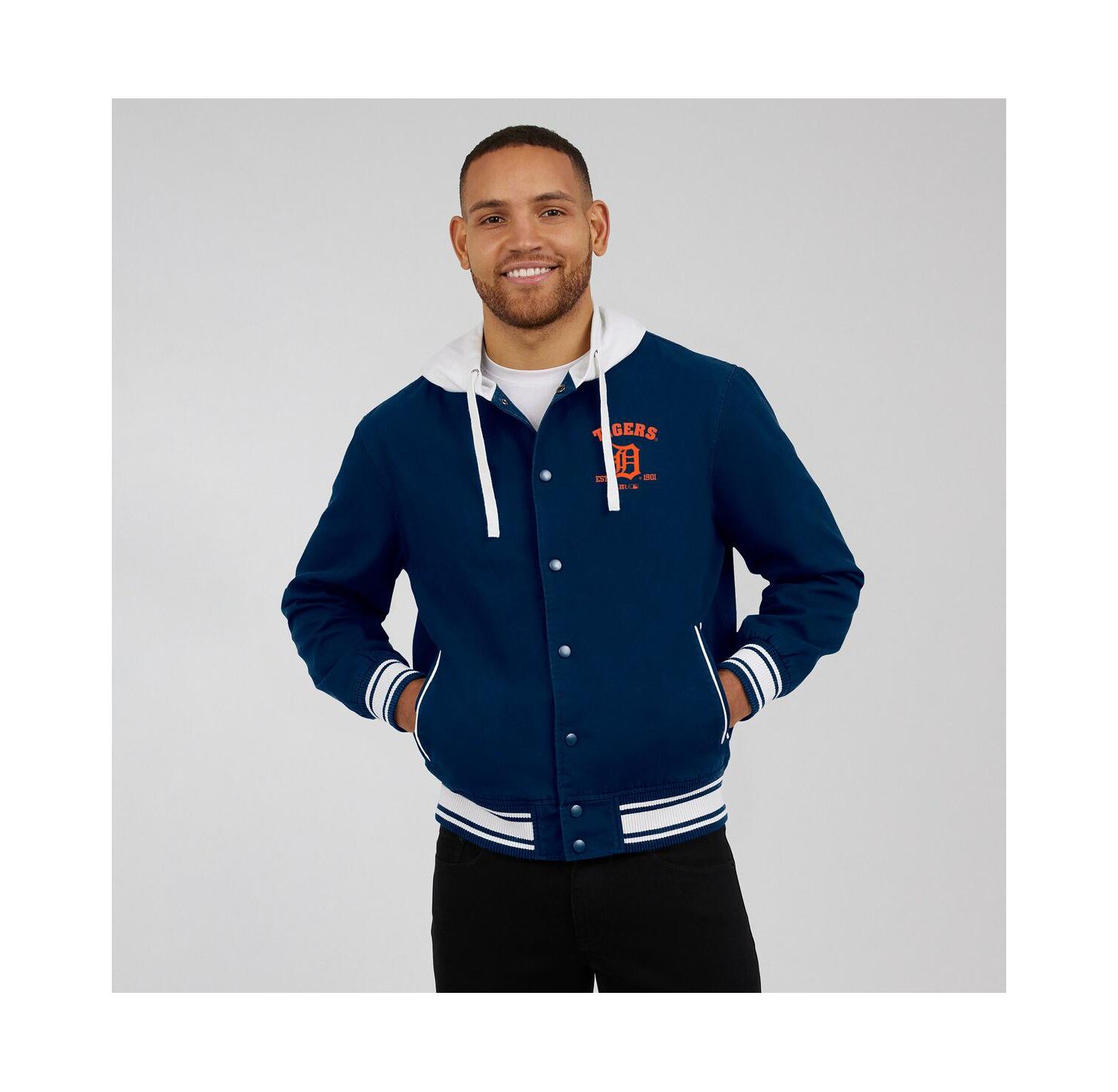 Men's Navy Detroit Tigers Full-Snap Hooded Jacket