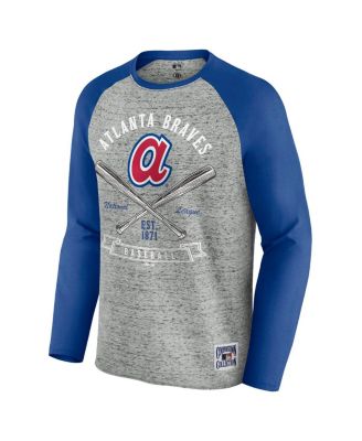 Men's Heather Gray Atlanta Braves Raw Edge Raglan Long Sleeve Baseball T-Shirt