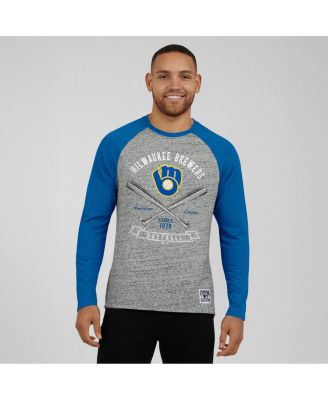 Men's Heather Gray Milwaukee Brewers Raw Edge Raglan Long Sleeve Baseball T-Shirt