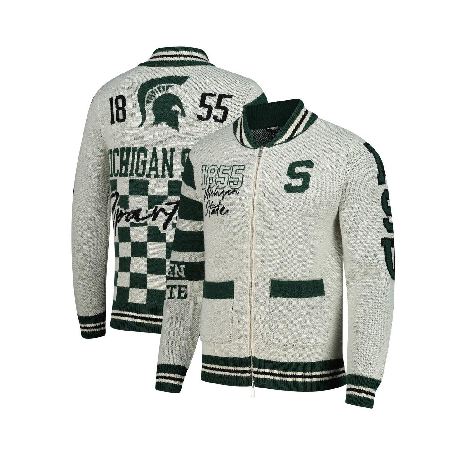 Men's and Women's Cream Michigan State Spartans Wild Collective Button-Up Jacquard Sweater