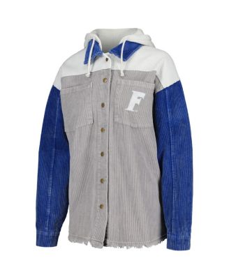 Women's Gray Distressed Florida Gators Vintage-Like Wash Corduroy Full-Snap Hooded Shacket