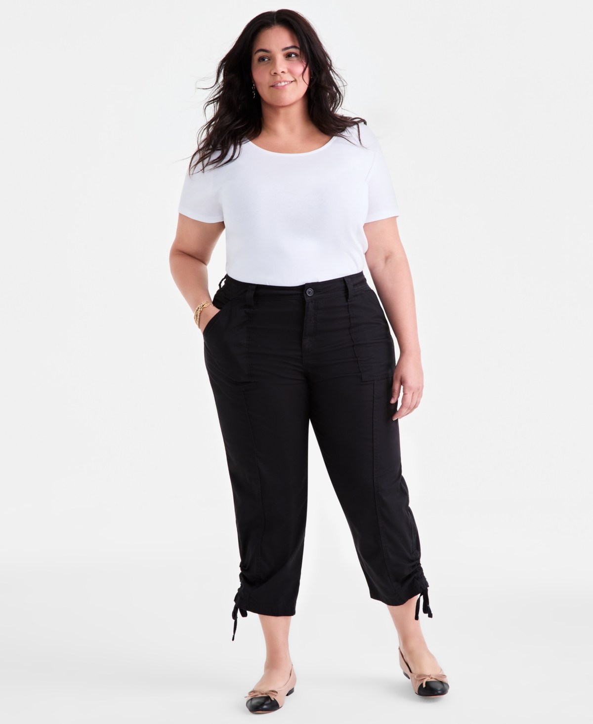 Style & Co Plus Size Tie-hem Cropped Utility Pants, Exclusively At Macy's In Black