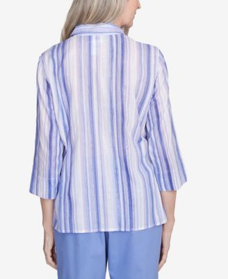 Petite Santa Fe Mitered Iris Stripe Button Down Top